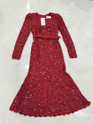 Vestido Midi REBECCA VALLANCE × Nicky Hilton Leyla Lentejuelas Talla 2 Nuevo con Etiquetas Rojo  Foto 1 de 4