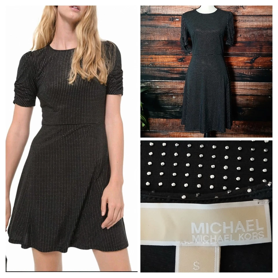 Michael Kors Dress Size S Black Silver Metallic Dot Swing - Image 1 of 4