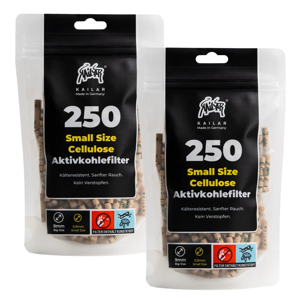 2 Beutel (500 Filter) KAILAR Aktivkohlefilter UNBLEACHED, 5,9 mm Hybridfilter!