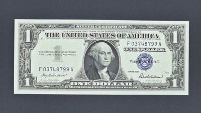 1957 US $1 Silver Cert, FR#1619,  SGUNC-68 EPQ, S# F03748799A (2nd of 3 consec) - Image 1 of 2