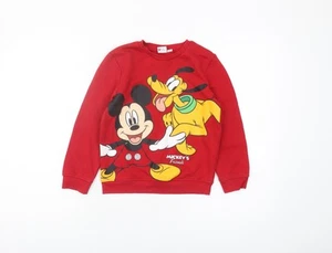 Disney Boys Red Mickey Mouse Sweatshirt 7-8 Years Pullover - Picture 1 of 12
