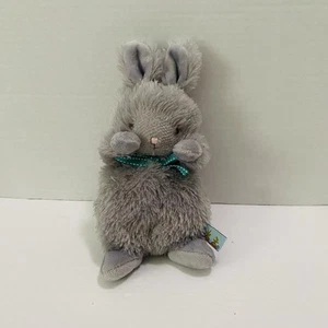 Bunnies By The Bay Gray Bunny Rabbit Furry Plush Teal Ribbon Bow - Picture 1 of 6