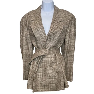Blazer Vintage Mujer Cricketeer Gran Tamaño Tweed Cinturón Marrón Talla M Academia Foto 1 de 4