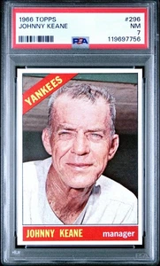 Tarjeta de béisbol 1966 Topps #296 Johnny Keane PSA 7 casi nueva de los Yankees de Nueva York - Imagen 1 de 2