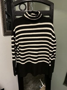 Falls Creek schwarz & weiß gestreifter Rollkragen Grobstrick Pullover Größe Large - Bild 1 von 3