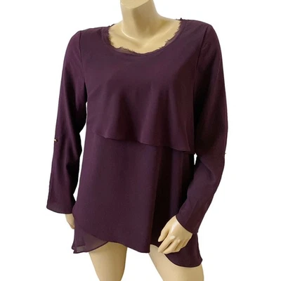 ELLEN TRACY 女式中号紫色可转换流苏分层束腰上衣衬衫 — 第 1/4 张图片