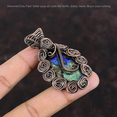 Хэллоуин продажи меди азурит малахит камень проволока обернутый цветок жена подвеска - Изображение 1 из 4