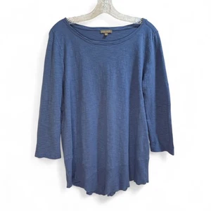 Lilla P Blue Tunic Bateau Neck Raw Hem Long Sleeve Women's Medium Lounge Beachy  - Picture 1 of 5