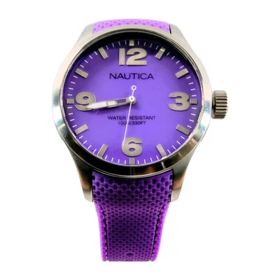 Nautica 44MM Purple Men's Watch Purple Silicone Band Water Resistant 100M NOS - Image 1 of 4