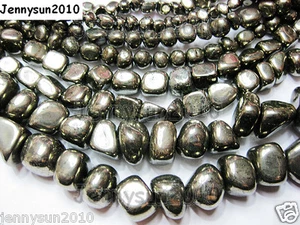 Natural Iron Pyrite Gemstone Freeformed Nugget Loose Beads 16'' Inches Strand - Picture 1 of 5
