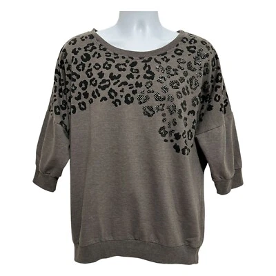 Joe Boxer Mujer XL Estampado Leopardo Sudadera Estrás Gris Y2K Capricho Foto 1 de 4