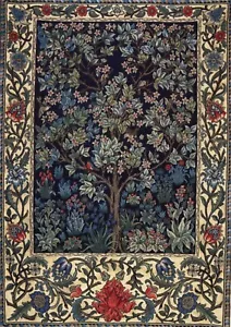 Tree of Life William Morris Black Ornament Mille Fleur Wall Tapestry 42"x58" - Picture 1 of 6