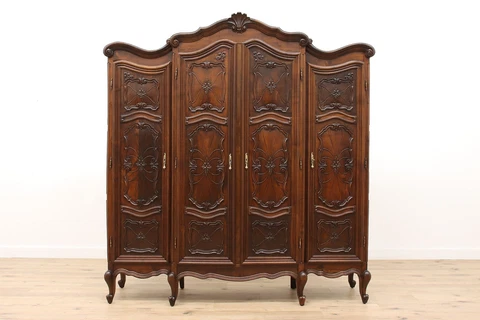 Italian Piedmont Antique Carved Walnut Armoire, Wardrobe, or Closet #43463 Cover