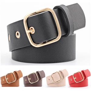 Women Golden Square Pin Buckle Metal Holes Belt Lady Punk Rivet Jeans Waistband - Picture 1 of 8