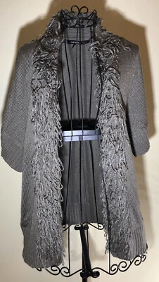 Mac & Jac M свитер 3/4 рукав открытый Cardi жилет вязаный серебро/серый ресницы бахрома - Изображение 1 из 4