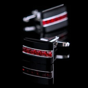 935 Silver 9.16TCW Princess Red Garnet & Fancy Black Onyx Engagement Cufflinks - Picture 1 of 9
