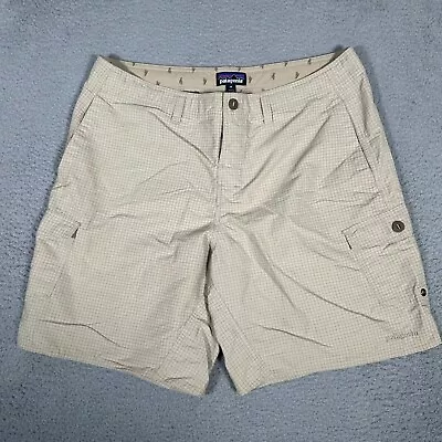 Pantalones Cortos Patagonia Para Hombre 38 (Se Adapta a 36) Caqui Tostado Cuadros Wavefarer Carga 8" Foto 1 de 4