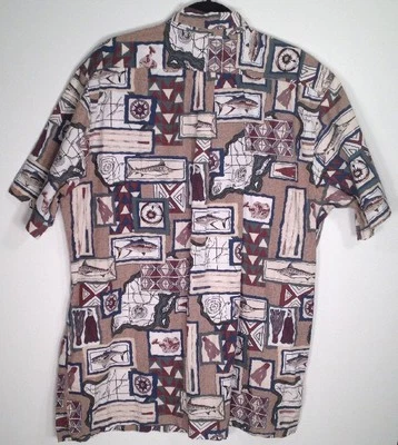 Casual Shirt Outdoor XL Fishing Deep Sea Rods Maps Lures Fish Boating S/S  - Image 1 of 4