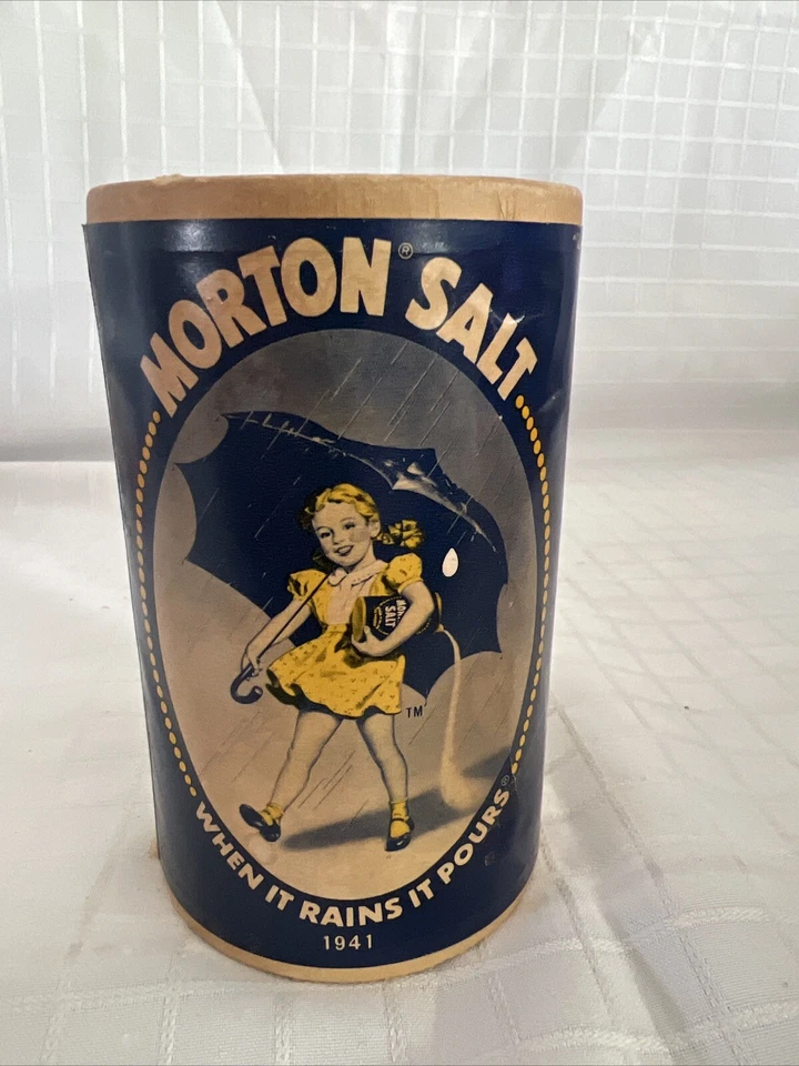 Vintage Commemorative Morton Salt Container “When it Rains it Pours” 1941 Sealed - Image 1 of 4