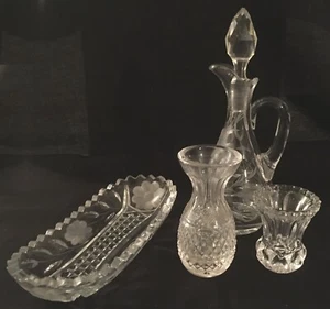 Crueta de vidrio grabado, soporte para palillo de dientes de vidrio cortado, jarrón y plato para disfrutar - Imagen 1 de 6