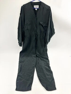 Odeon Jumpsuit Women Large Gray Denim Flap Long Sleeve Tie Waist Button Front - Image 1 of 4