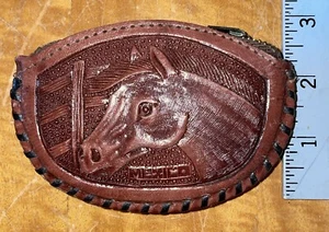 Besetzte Leder Geldbörse mexikanisches Kleingeld Portemonnaie hellbraun/braun Pferd Western Exc - Bild 1 von 5