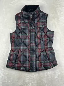 Eddie Bauer Vest Womens Size Medium Red Green Plaid Premium Goose Down Puffer - Picture 1 of 6