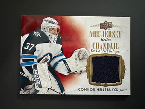 2020-21 UD Tim Hortons Jersey Relics DARK BLUE Connor Hellebuyck Card #J-CH