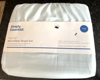 Simply Essential Truly Soft Microfiber Sheet Set Twin Light Blue NEW  xbw - Image 1 of 4