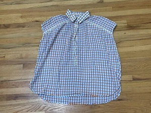Pilcro Anthropologie Serena Surf Henley Blouse Top Women's XS White Plaid Cotton - Picture 1 of 8