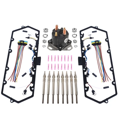 For 7.3L 98-03 Ford Powerstroke Diesel Glow Plugs Gasket & 8 Glow Plugs+Relay - Image 1 of 4