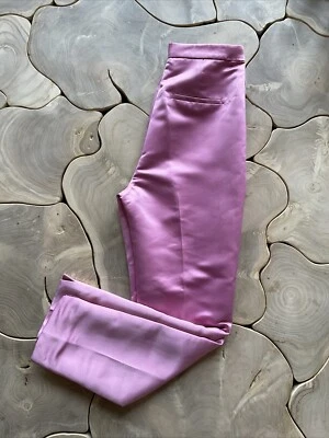 J.Crew 高腰香烟裤女式 2 码玫瑰粉红色缎面侧拉链 — 第 1/4 张图片