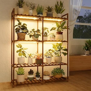 Plant Stand with Grow Lights for Indoor Plants Wood Plant Shelf 4 Tier Large Flo - Picture 1 of 7