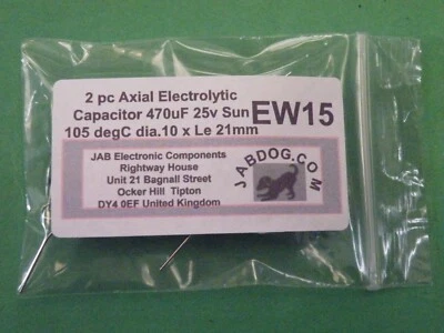 2 Pcs Axial Electrolytic Capacitor 470uF 25v Dia. 10mm Length 21mm 5g EW15