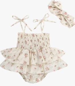 NEW Baby Girls Daisy Playsuits Bodysuit+Headband Print Halter Romper 12-18 Month - Picture 1 of 1