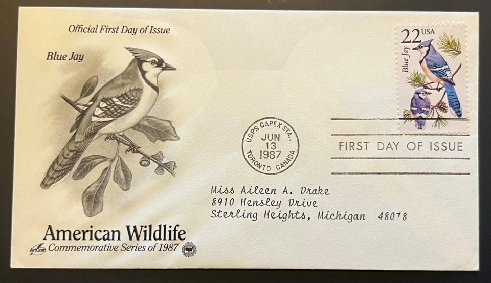 AMERICAN WILDLIFE BLUE JAY JUN 13 1987 TORONTO CA FIRST DAY COVER FDC BX2A2 - Image 1 of 1
