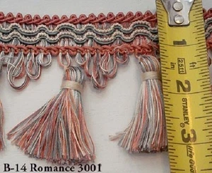 High End Tassel Fringe- From Spain- 3"- Green/Rose/Crea - Picture 1 of 1