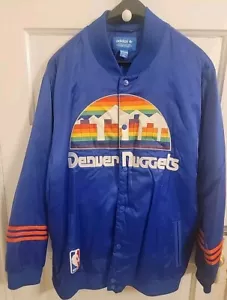 VINTAGE ADIDAS DENVER NUGGETS BOMBER STYLE CLASSIC BLUE SATIN JACKET MENS SZ XXL - Picture 1 of 24