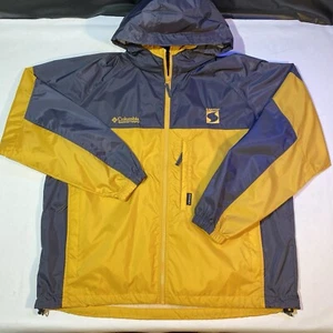 Vintage Columbia Mens XL Yellow Gray Jacket Packable Windbreaker Hideaway Hood - Picture 1 of 13