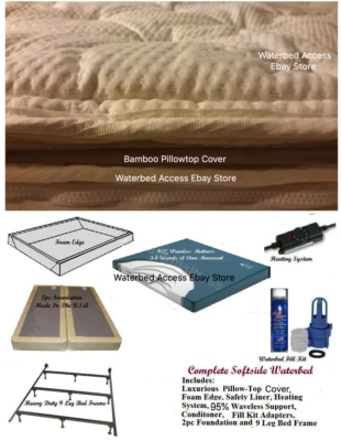 CAMA DE AGUA KING BLANDSIDED con Doble 95% Sin Ondas, Doble Calentador y Base Foto 1 de 4