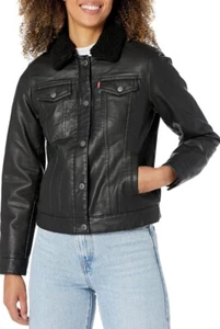 Giacca camionista donna Levi’s nera ecopelle foderata sherpa nuova con etichetta taglia M - Foto 1 di 10