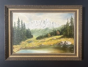 Original Oil painting Of Canadian Mountain Landscape On Board Framed Signed - Picture 1 of 24