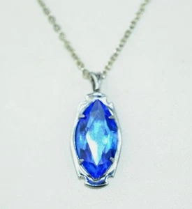 VTG ART DECO STYLE SMALL FACETED BLUE GLASS PENDANT 18" ROLO CHAIN NECKLACE - Picture 1 of 5