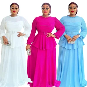 Plus Size Women Long Sleeve Maxi Dress Evening Formal Prom African Dashiki Gown - Picture 1 of 20