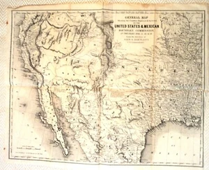 1854 ORIGINAL BOUNDARY COMMISSION MAP WESTERN USA MEXICO BARTLETT LITHO - Bild 1 von 1