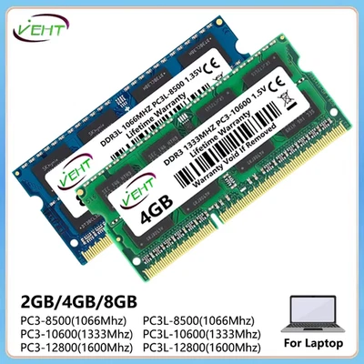 VEHT DDR3 DDR3L 2GB 4GB 8GB SODIMM Memories Ram 8500 10600 12800 204Pin  - Immagine 1 di 4
