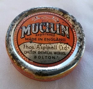 Vintage Deckeldose Reklame Behälter Werbung "Mucilin" Carlton Chem Works England - Bild 1 von 8