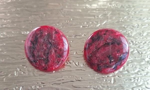 Fette Vintage Ohrclips Ohrringe rot  Kunststoff marmoriert metallic 2,7 cm - Bild 1 von 3