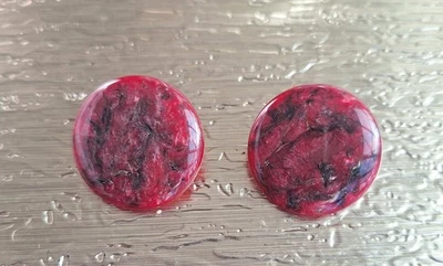 Fette Vintage Ohrclips Ohrringe rot  Kunststoff marmoriert metallic 2,7 cm - Bild 1 von 3