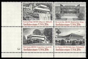 US Scott # 2022a, American Architecture, Plate Block of (4) 1982 20¢ Stamps, MNH - Picture 1 of 1